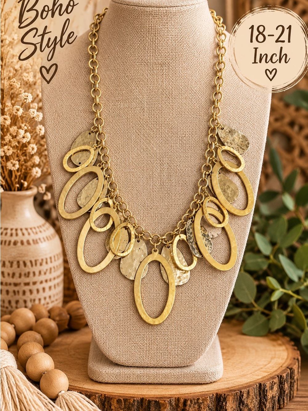 736 Gold-Tone Boho Oval Link Statement Necklace - Women's Jewelry